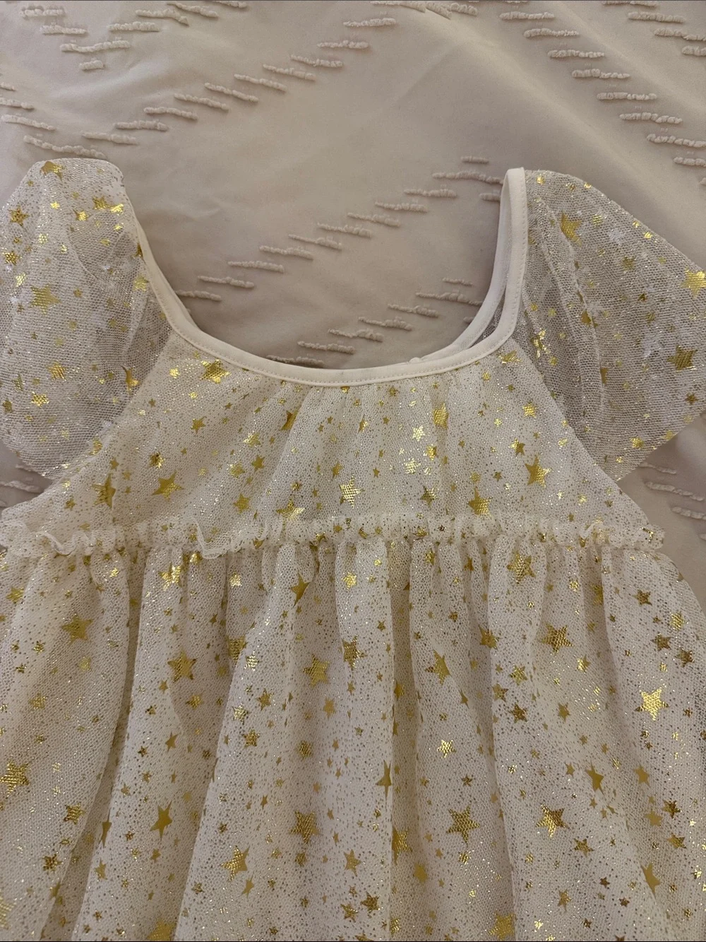 The Children's Place Ivory Tulle Dress with Gold Stars